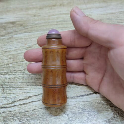 Old Peking Chinese Carved Stone Snuff Bottle Shoushan bamboo Statue Calligraphy