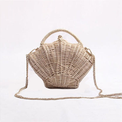 New Shell-shaped Crossbody Bag for Women One-shoulder Straw Rattan Beach Bag