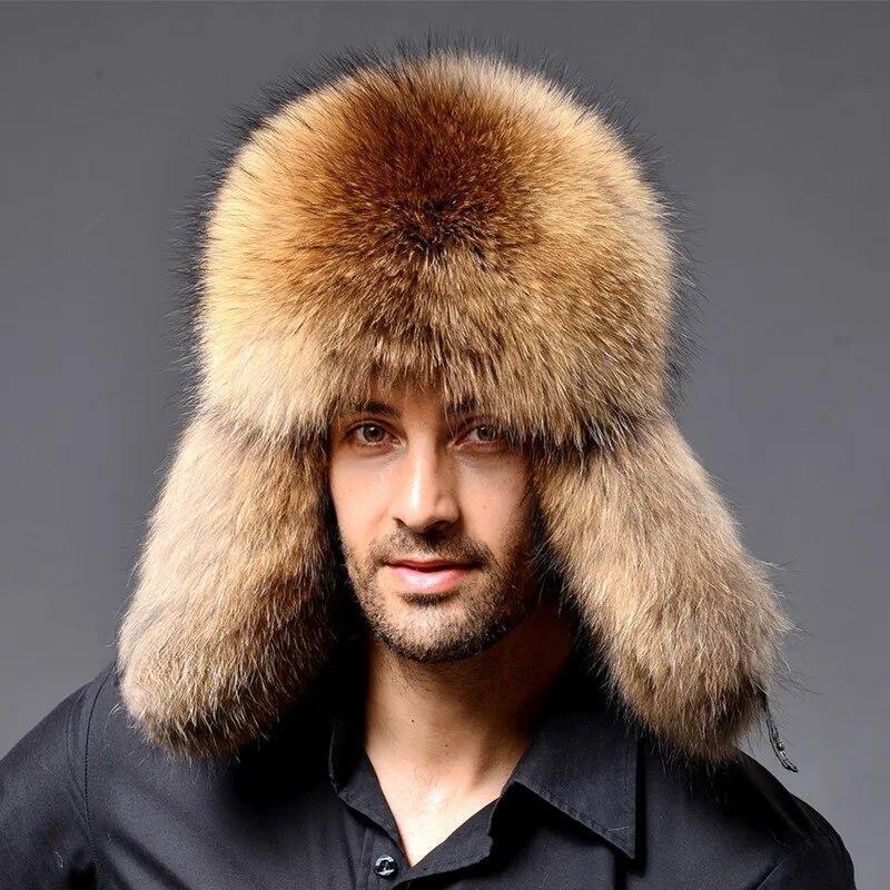 Male Full Covered Real Fox Fur Hat Russian Ushanka Hat Cossack Warm Trapper Cap
