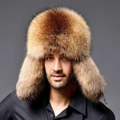 Male Full Covered Real Fox Fur Hat Russian Ushanka Hat Cossack Warm Trapper Cap