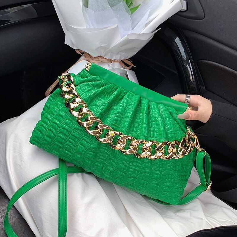 Luxury Acrylic Thick Chain Handbag Purse Shoulder Bag Clip Shell Evening Clutche