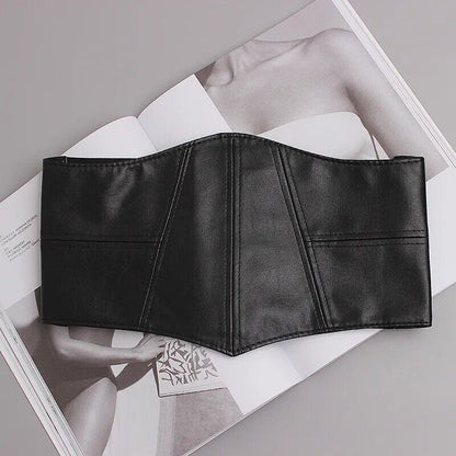 Women Wide Belt Plus Size Elastic Soft PU Leather Corset Waist Sweater Waistband