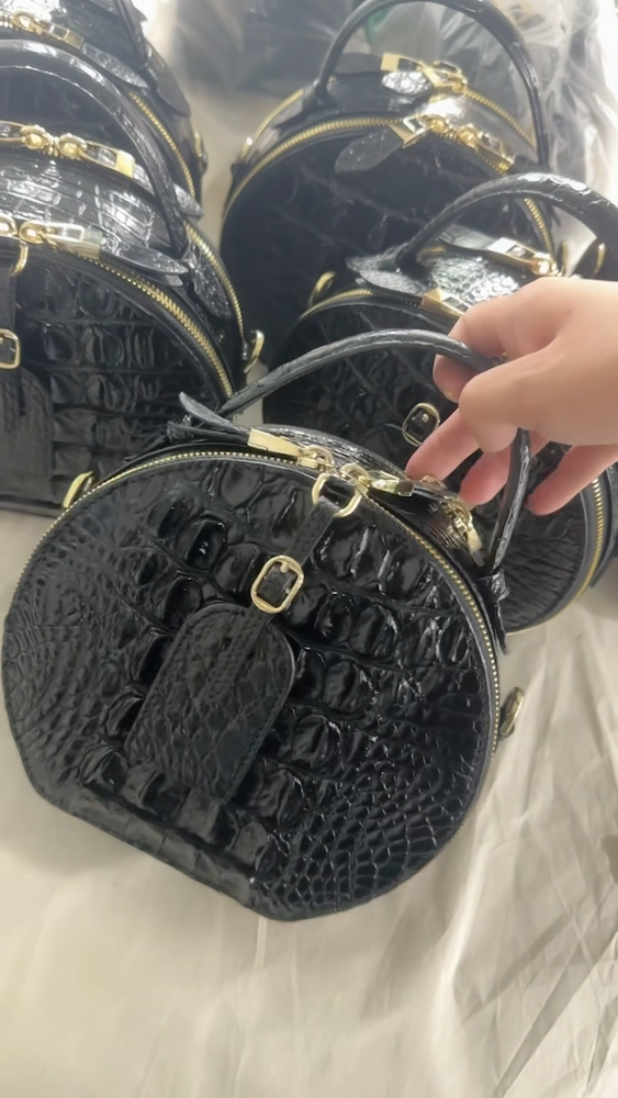 Black Alligator Crocodile Skin Handbags, New Desinger Women's Sling Shouler Bags