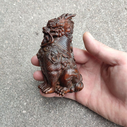 China Boxwood Wood Carving Chinese Dragon Statue Loong Sculpture Home Decor Desk