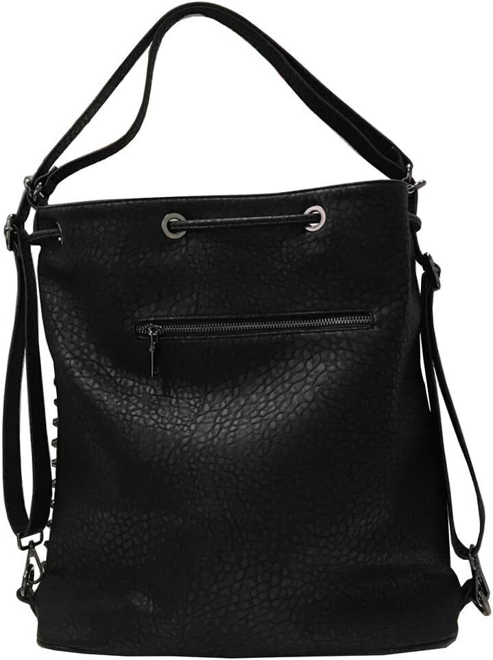 Chikencall Over-size Studded Bucket Bag for Women,3 Ways Multifunction Black