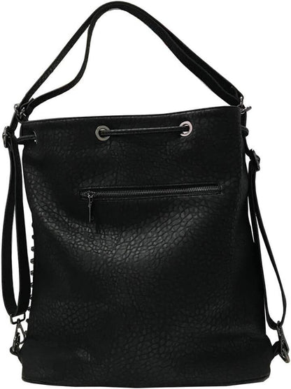 Chikencall Over-size Studded Bucket Bag for Women,3 Ways Multifunction Black