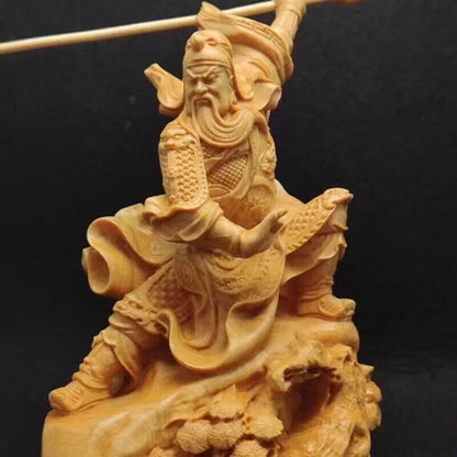 Guan Yu Statue Guan Gong Three Kingdoms Solid Wood CHINA Feng Shui Carving Home