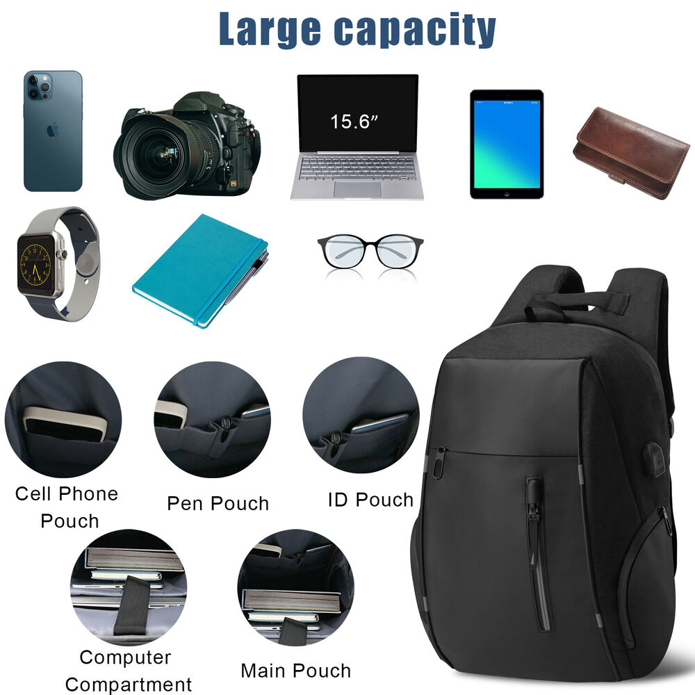 Men Backpack USB Charging Waterproof Laptop Shoulder Bag Travel School Rucksack