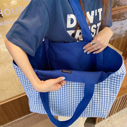 Canvas Bags Women Shoulder Totes Bag Handbags Girls Plaid Shopper Bags