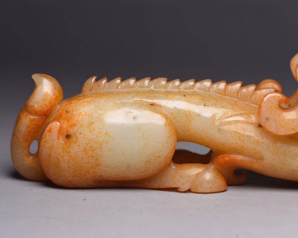 Collection China Hetian Jade Carved Dragon Statue Exquisite Unique Figurines Art
