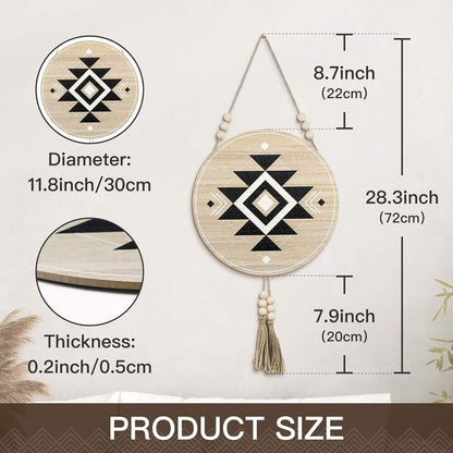 Aztec Wall Decor Round Wooden Art Pieces Home Office Decoration Gift Set of 2