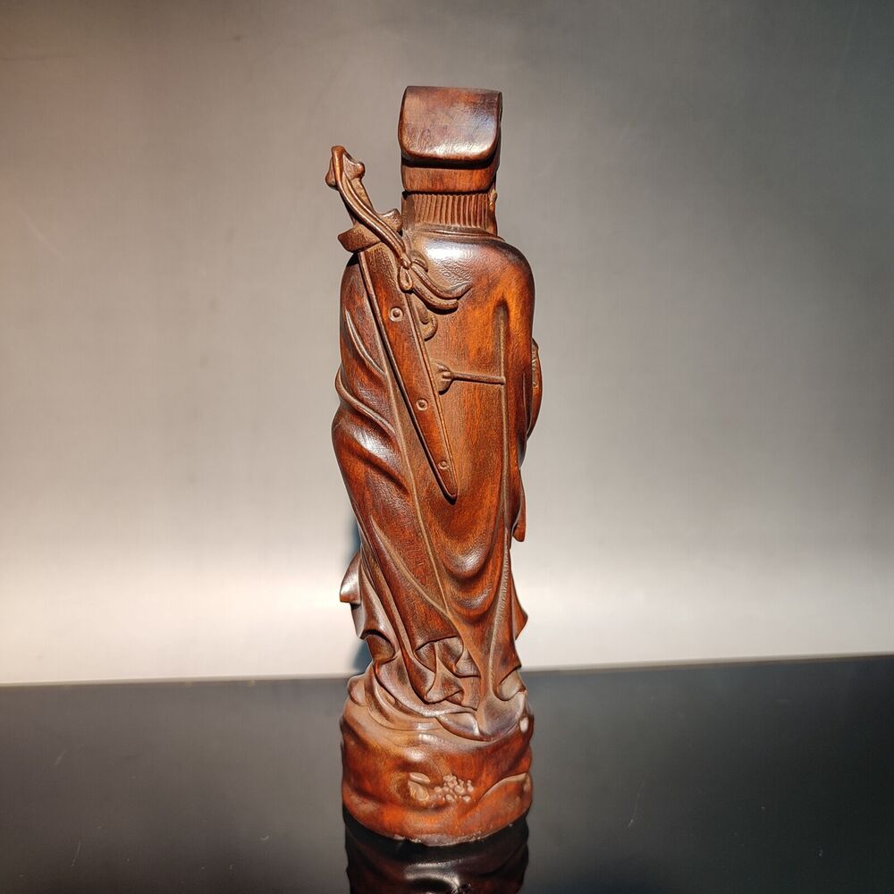 Chinese Wooden Statue buddha decor carving sculpture room patron deity barber