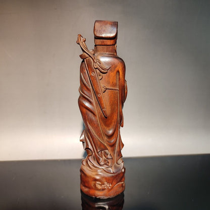 Chinese Wooden Statue buddha decor carving sculpture room patron deity barber