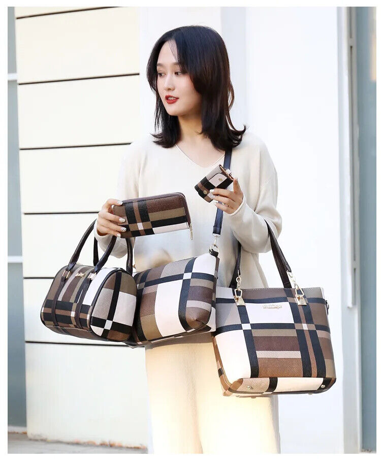 Six Piece Women's Bag Checkered Single Shoulder Crossbody Simple Handbag