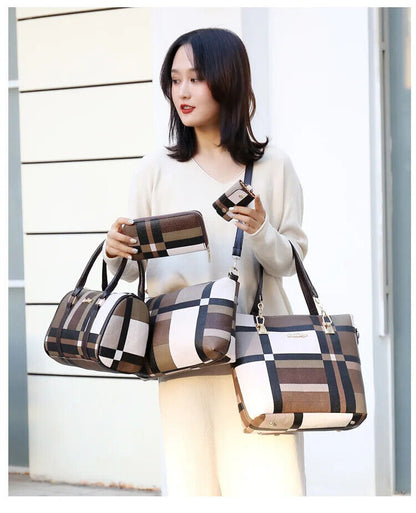 Six Piece Women's Bag Checkered Single Shoulder Crossbody Simple Handbag