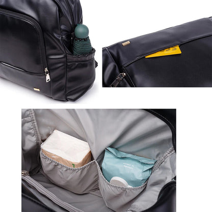 Black Diaper Bag Smooth Nursing Changing Backpack for Newborn Baby 2 Straps