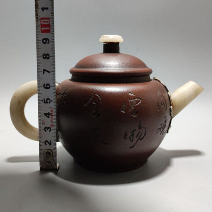 Vintage Chinese Yixing Purple Clay Teapot Zisha Ceremony Bamboo Tea Set Collect