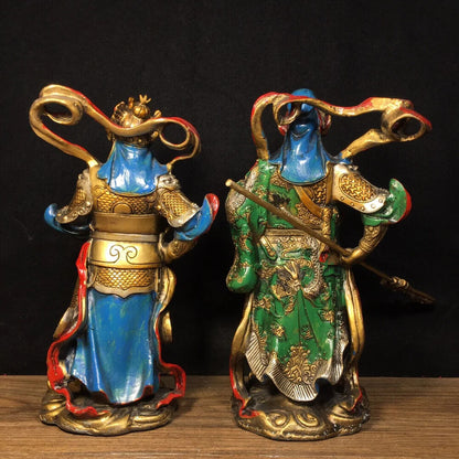 10" Tibet Temple Bronze Painted Guan Yu Veda Door Guardian God Hall Town house