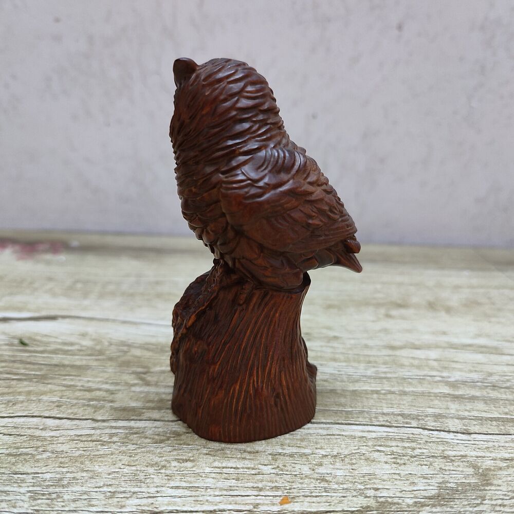 vintage chinese carved wood wooden owl figurine statue Boxwood pet gift souvenir