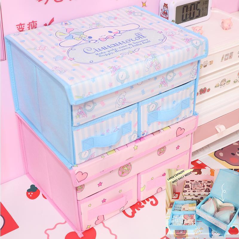 Kuromi Kitty My Melody Underwear Storage Box Foldable Double Drawer Storage Box