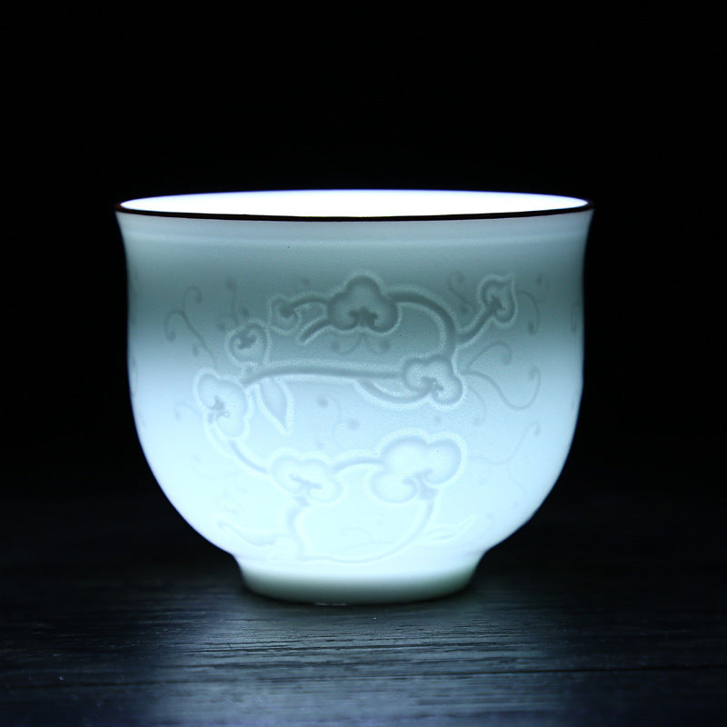 120ml Jingdezhen Ceramic Cup Sample Tea Cup Shadow Green Sculpture Cup