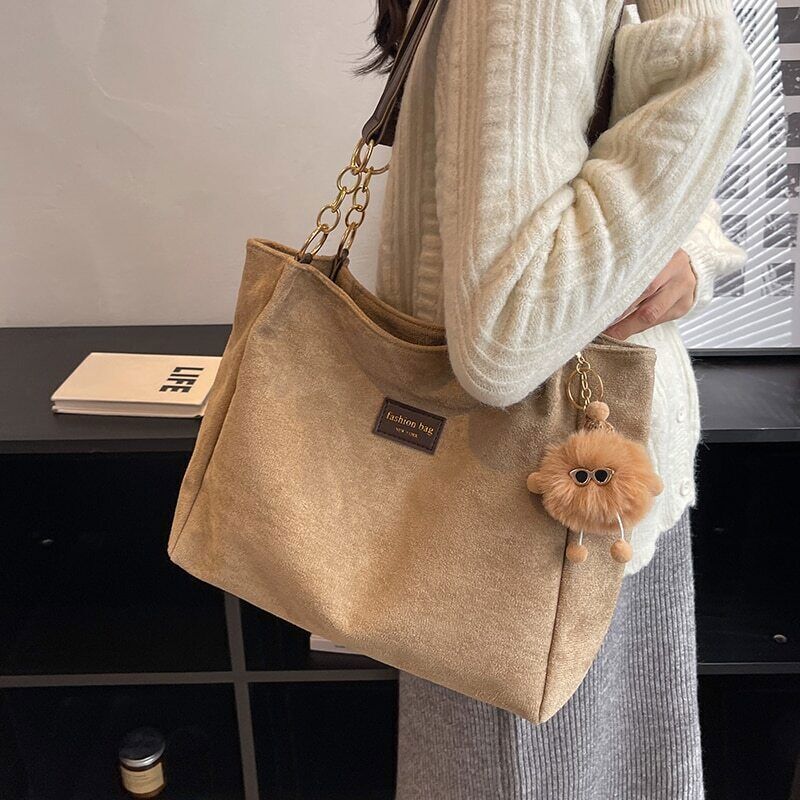 Suede Handbags Women Winter Warm Bag Office Tote Shoulder Bag Ladies