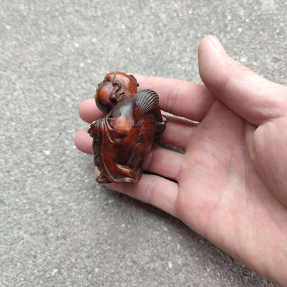 Chinese Fabulous Wood Carving Buddha Statue Wooden Figurine Incense Burner Pig