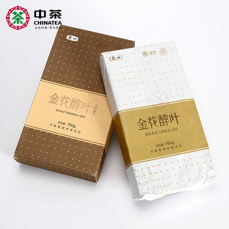 CHINATEA Dark Tea Hunan Anhua Dark Tea Golden Flower Leaf Fu Brick Tea 760g