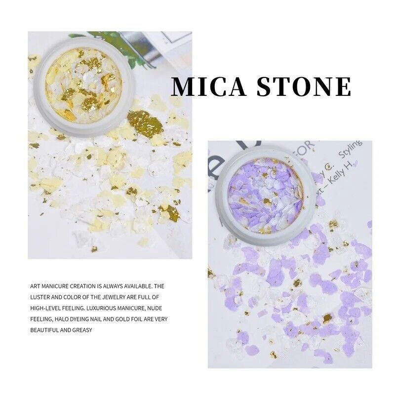 Nail Art Glitter Sequin 6Pcs Ultra-Thin Mica Powder Flakes With Gold Foil Slices