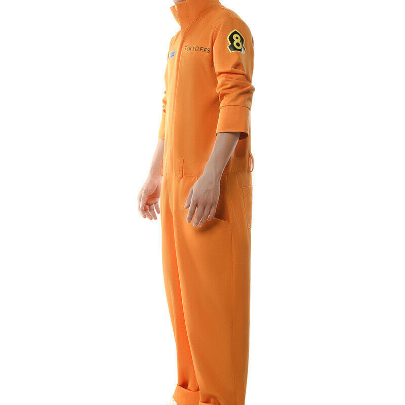 Fire Force Kusakabe Shinra Oubi Akitaru Cosplay Costume Orange Uniform Jumpsuit