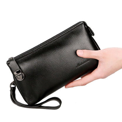100% Genuine Leather Business Bag, Men's Clutch Wallet Large Capacity Handbag