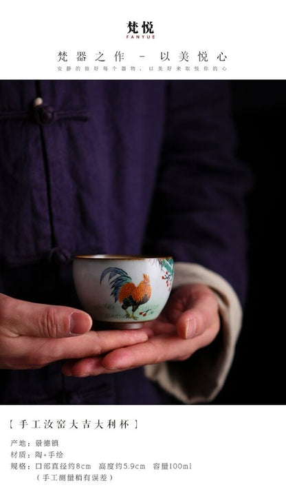 China Song Dynasty Antique master tea cup ruyao rooster design ceramic cup