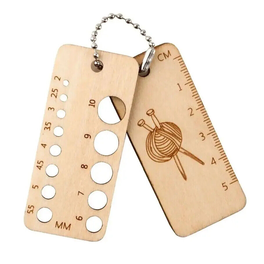 Crochet Stitch Marker Wooden DIY Knitting Weaving Calculator Density Gauge Ruler