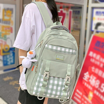 Plaid Waterproof College Backpack Laptop Traveling Book Backpack School Bag 1PC