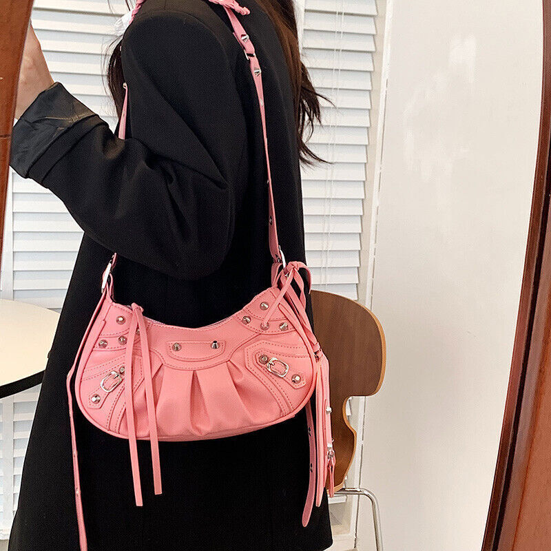 Woman Bag Rivet Half Moon Bags Shoulder Bag Punk Style Woman Satchels Handbag