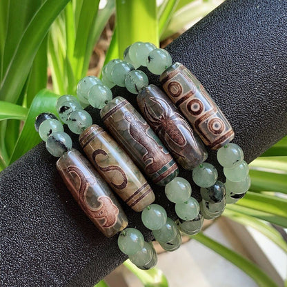 Women Bracelets Tibetan Dzi Agates Fashion Healing Beaded Charms Green Prehnites