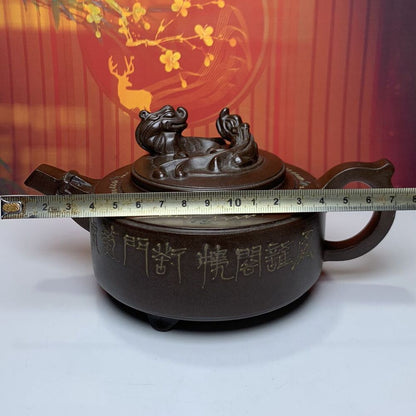 Vintage Chinese Yixing Purple Clay Teapot Zisha Ceremony Carving Collectible Art