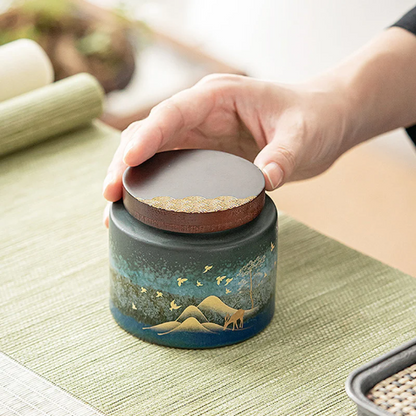 Golden Deer Ceramic Tea Canisters for Storage Food and Tea