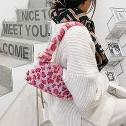 Mini Shoulder Bags Winter Plush Underarm Bag Pattern Fluffy Tote Small Purse 1pc