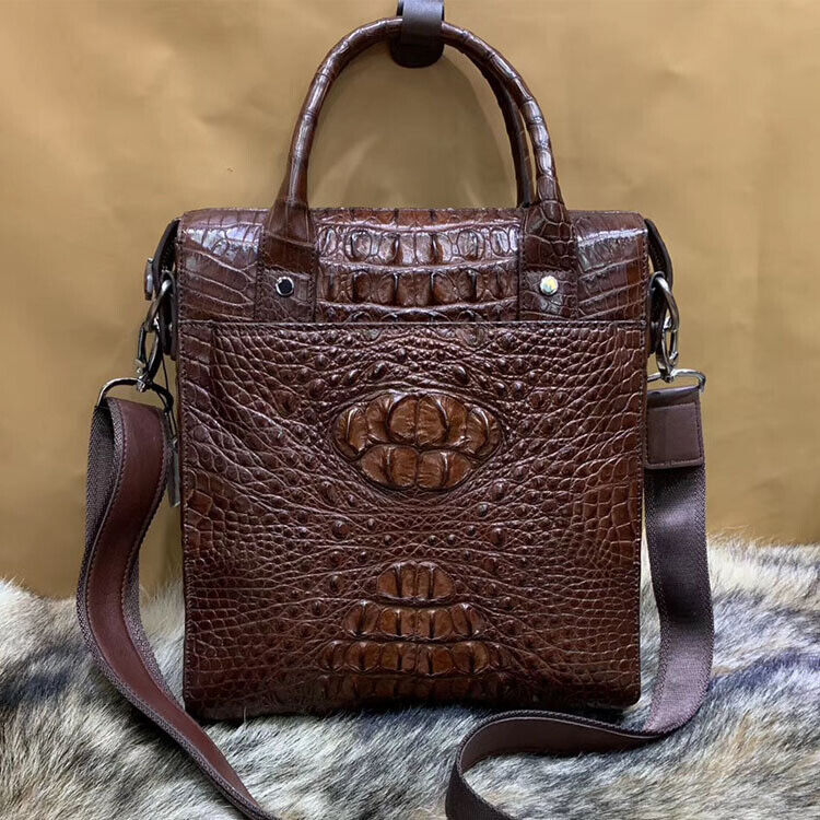 Handcrafted SiameseCrocodile Skin Leather Men's Business Handbag Shoulder Bag