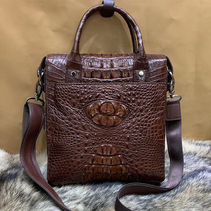Handcrafted SiameseCrocodile Skin Leather Men's Business Handbag Shoulder Bag