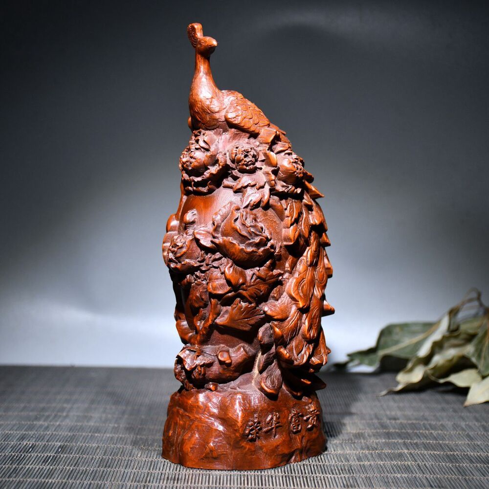 Collection Chinese Wooden Carved Exquisite Peacock Statue Sculpture Ornament Art
