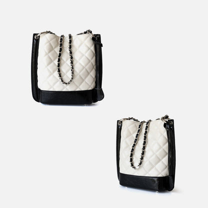 Small Quilted Real Leather Bucket Shoulder Bag Tote Purse Handbag Fashion Chains