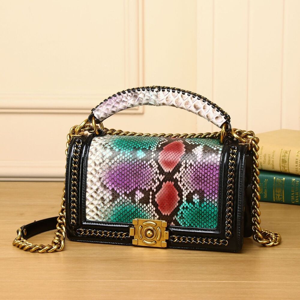 Real Pythonskin Women's Luxury Chain Bag, Sling Shoulder Bag Small Handbags