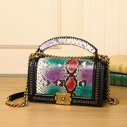Real Pythonskin Women's Luxury Chain Bag, Sling Shoulder Bag Small Handbags