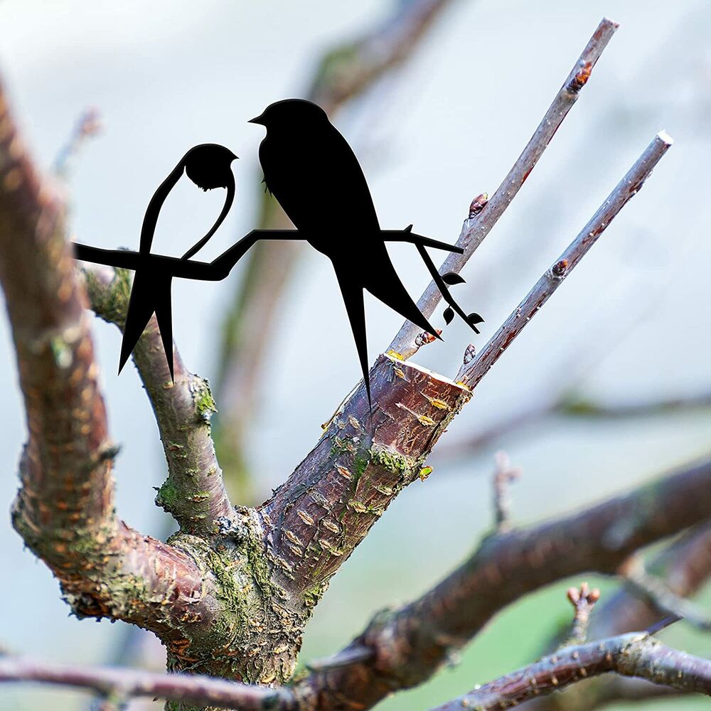 3 PCS Metal Bird Silhouette Wall Art Decor Birds on The Branch Metal Bird Statue