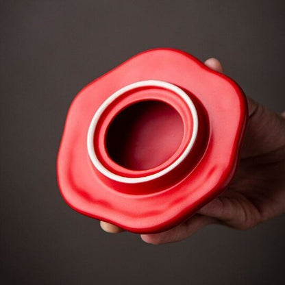 Ceramic Red Mushroom Mug with Lid, Umbrella Cover Lid Coffee Cup with Handle