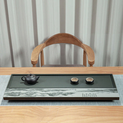 Landscape Tea Tray Green Stone Tea Table Sea of tea Embossed Drain Tea Tray