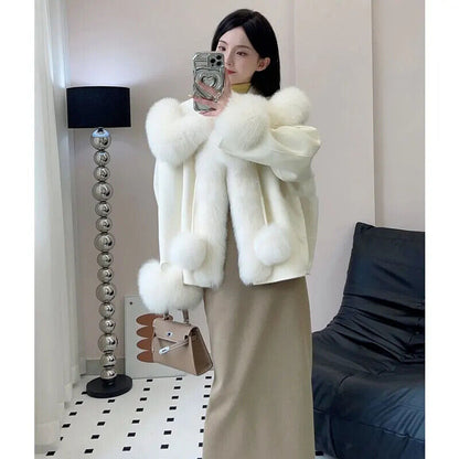 Coat Women Jacket Cute Thick Female Lace up Parkas Wollen Overcoat
