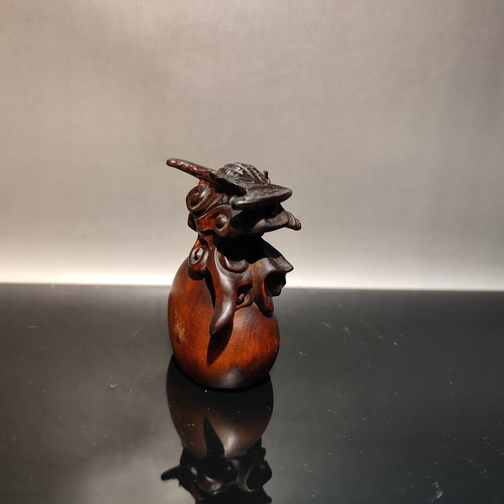 Beautiful Fu Coin Bat Statue Wooden Sculpture Home Decor Gift Decor Ornament Art